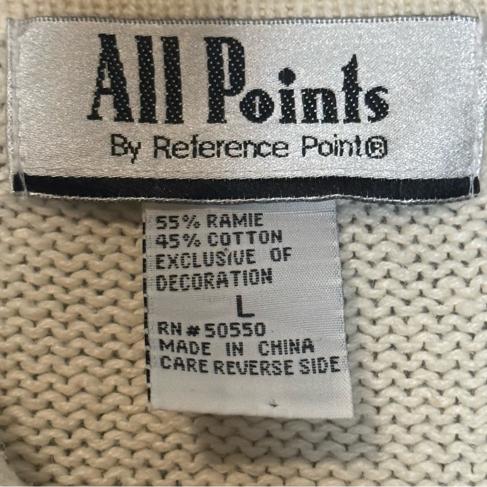 All Points Christmas Snowman Noel Zip Up Cardigan Sweater Green Cream Large - Picture 3 of 5